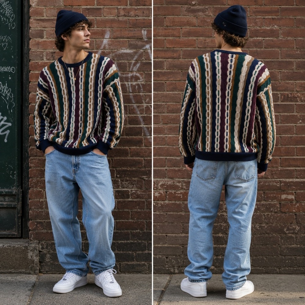VTG Bachrach Sweater L Multicolor 3D Striped Coogie Funky Grandpa 90s Streetwear